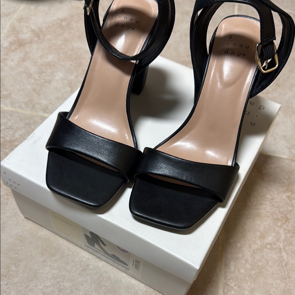 A New Day Black Block Heel Sandals